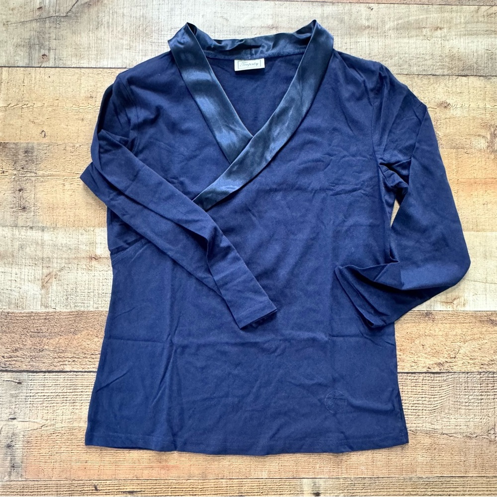 Temperley London 2 Piece Navy Blue Pajama Set with Satin Trim - Picture 2 of 7
